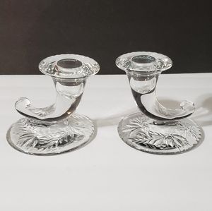 Duncan Miller Etched Glass Cornicopia Candlestick Holders